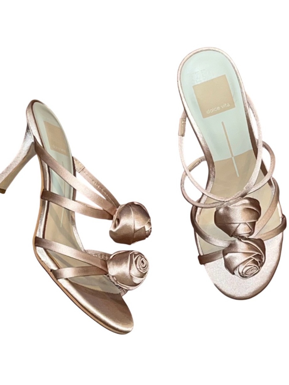 Dolce Vita Strappy High Heeled Sandals Gold NWOB US 6 Rose Embellishment